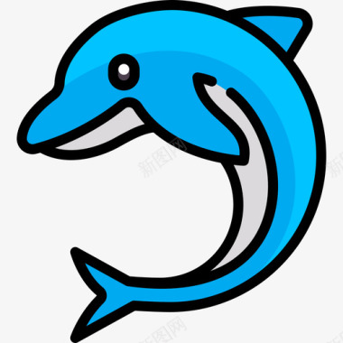 海豚动物和自然2线性颜色图标图标