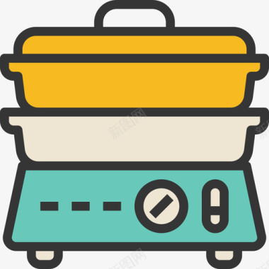 锅炉厨房烹饪线性颜色图标图标