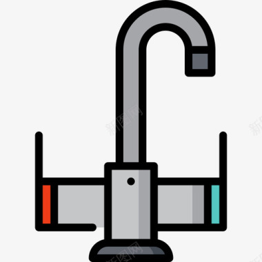 水龙头管道工工具和元件2线颜色图标图标