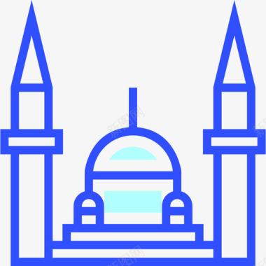 蓝色清真寺旅游57线性颜色图标图标