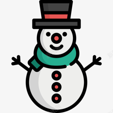 雪人冬季自然10线性颜色图标图标