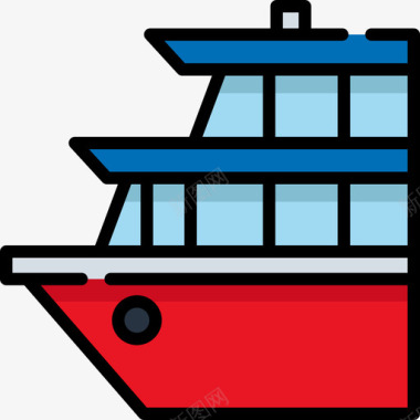 船旅行地点表情符号3线颜色图标图标