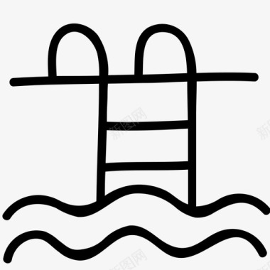 游泳池手绘涂鸦露营图标图标