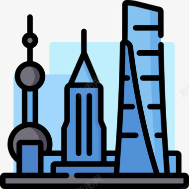 摩天大楼中国11线性颜色图标图标