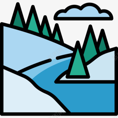 河流冬季自然10线性颜色图标图标