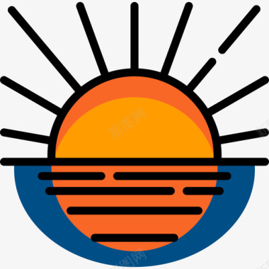 日落旅行地点表情符号3线性颜色图标图标