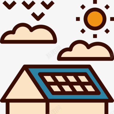 太阳能电池板房地产49线性颜色图标图标