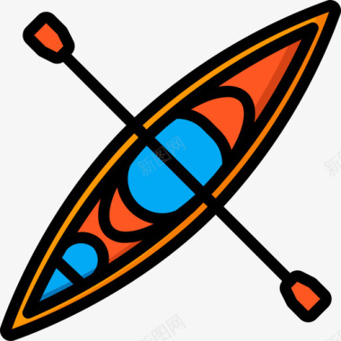 皮划艇极限运动线性颜色图标图标