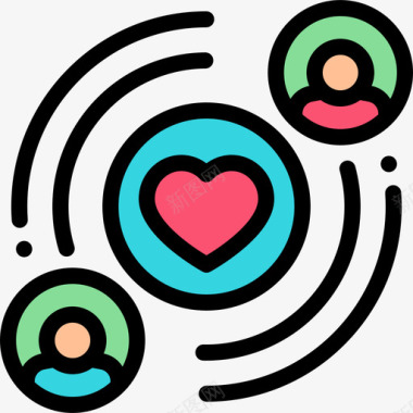 爱情约会应用程序9线性颜色图标图标