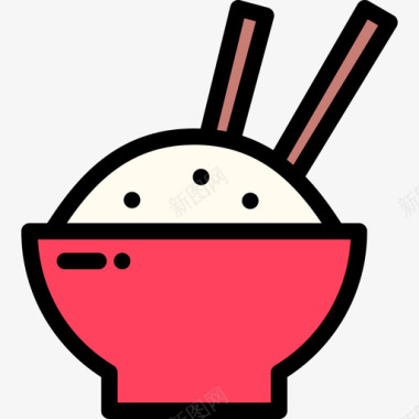 饭碗亚洲餐厅线性颜色图标图标