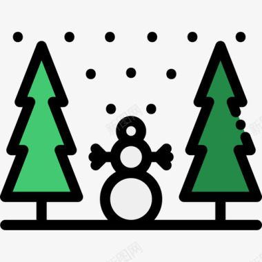 雪人冬季自然2线性颜色图标图标