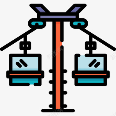 缆车冬季运动14线型颜色图标图标