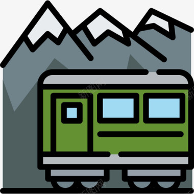 火车旅行地点表情符号3线颜色图标图标