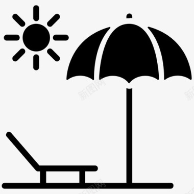 日光浴沙滩椅沙滩伞图标图标