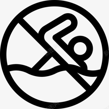 禁止游泳信号和禁令线性图标图标
