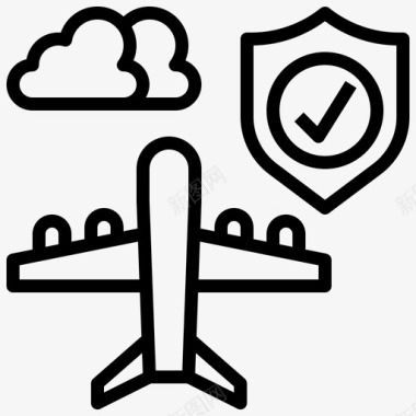 旅行保险飞机盾牌图标图标
