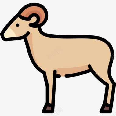 公羊动物与自然2线性颜色图标图标