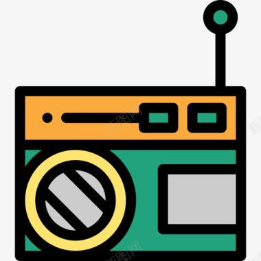 收音机野餐10线性颜色图标图标