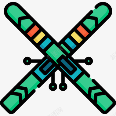 滑雪板冬季运动14直线颜色图标图标