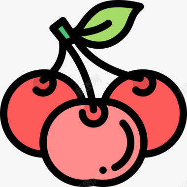 樱桃水果和蔬菜6线形颜色图标图标