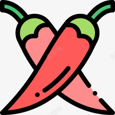辣椒水果和蔬菜6线形颜色图标图标