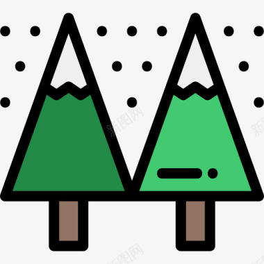 松树冬季自然2线形颜色图标图标