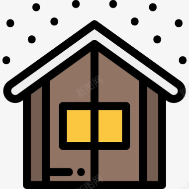 小屋冬季自然2线性颜色图标图标