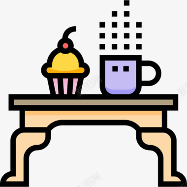 咖啡桌复古装饰6线性颜色图标图标