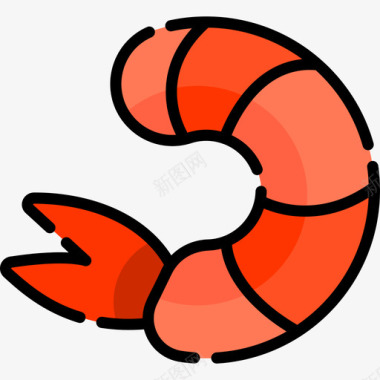 虾食品和饮料10线颜色图标图标