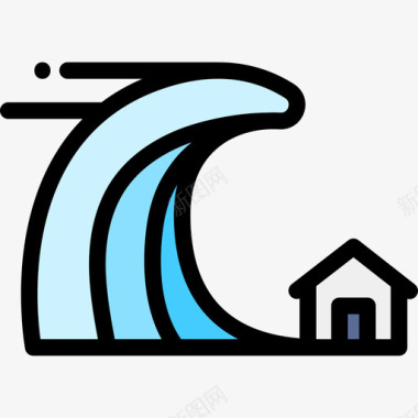 海啸自然灾害8线性颜色图标图标