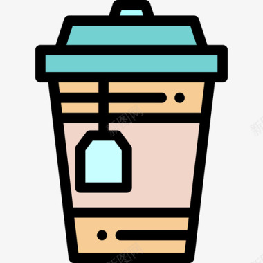 茶咖啡店39线性颜色图标图标