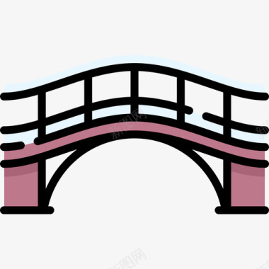 桥冬季小镇6线性颜色图标图标