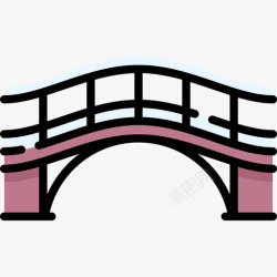 标志鹿港小镇桥冬季小镇6线性颜色图标高清图片