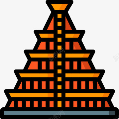 玛雅金字塔23号建筑线性颜色图标图标