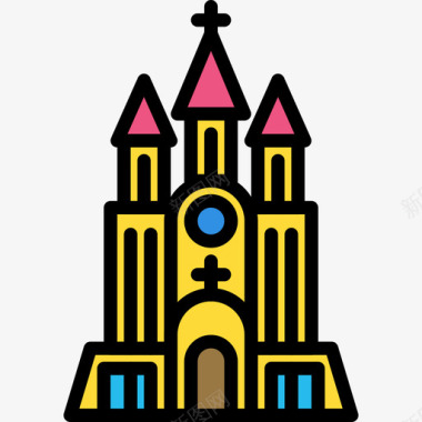 大教堂旅游81线性颜色图标图标
