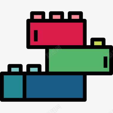 砖块玩具26线性颜色图标图标