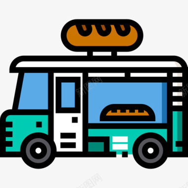 面包车食品车2线性颜色图标图标