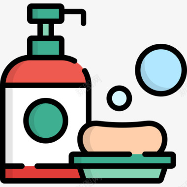 肥皂清洁5线性颜色图标图标