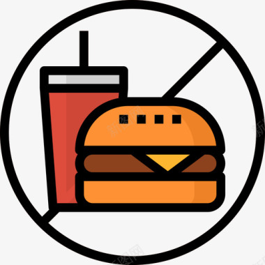 垃圾食品健康4线性颜色图标图标