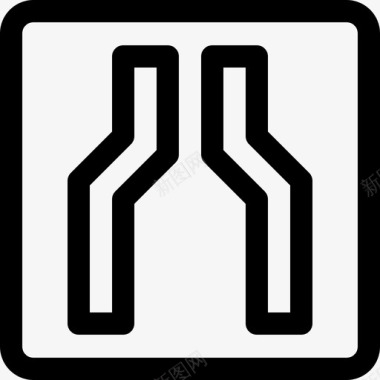 狭窄道路信号和禁令线性图标图标