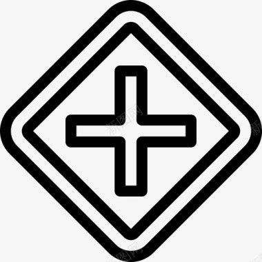 十字路口交通道路标志3线形图标图标