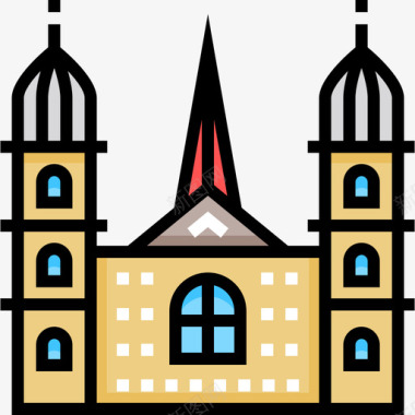 格罗斯曼斯特教堂18号地标建筑线性颜色图标图标