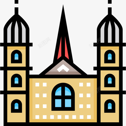 格罗斯曼斯特教堂18号地标建筑线性颜色图标svg_新图网 https://ixintu.com 18号地标建筑 格罗斯曼斯特教堂 线性颜色