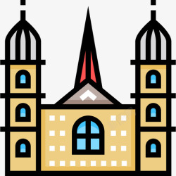 格罗斯格罗斯曼斯特教堂18号地标建筑线性颜色图标高清图片