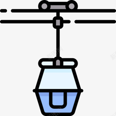 缆车冬季小镇6线性颜色图标图标