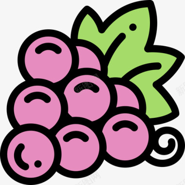 葡萄水果和蔬菜6线形颜色图标图标