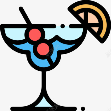 鸡尾酒14号酒吧线性颜色图标图标