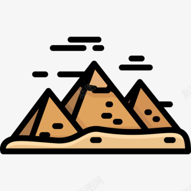 金字塔纪念碑14线性颜色图标图标