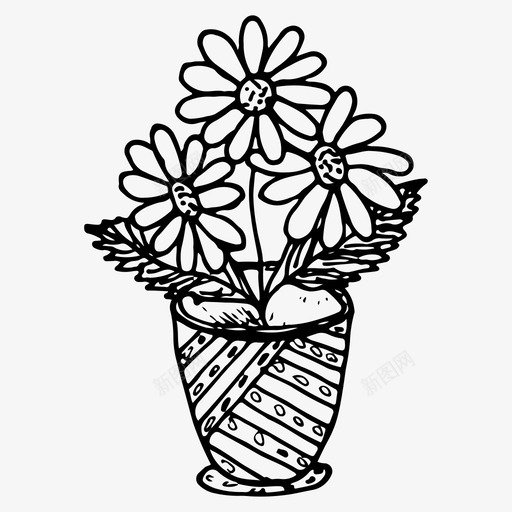鲜花手绘植物图标svg_新图网 https://ixintu.com 手绘 植物 花瓶 鲜花