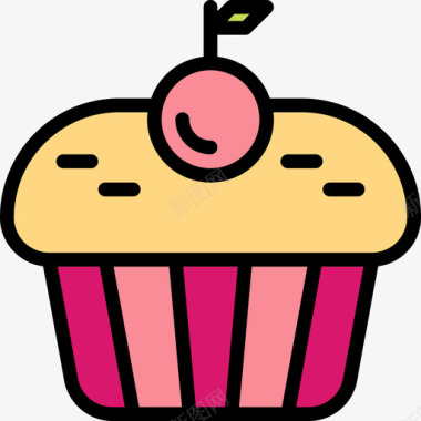 纸杯蛋糕甜点和糖果5线性颜色图标图标